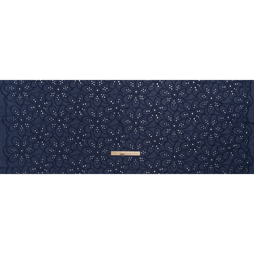 Embroidered Eyelet Cotton Voile - Medieval Blue Big Flowers - Naomi Collection Embroidered Eyelet Cotton Voile - Medieval Blue Big Flowers - Naomi Collection