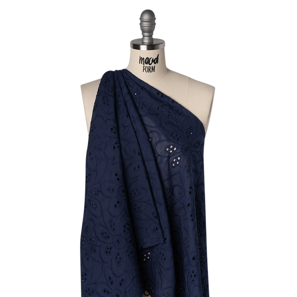 Embroidered Eyelet Cotton Voile - Medieval Blue Big Flowers - Naomi Collection Embroidered Eyelet Cotton Voile - Medieval Blue Big Flowers - Naomi Collection