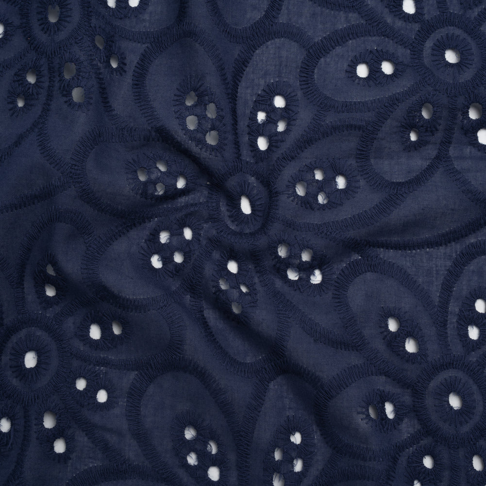 Embroidered Eyelet Cotton Voile - Medieval Blue Big Flowers - Naomi Collection Embroidered Eyelet Cotton Voile - Medieval Blue Big Flowers - Naomi Collection