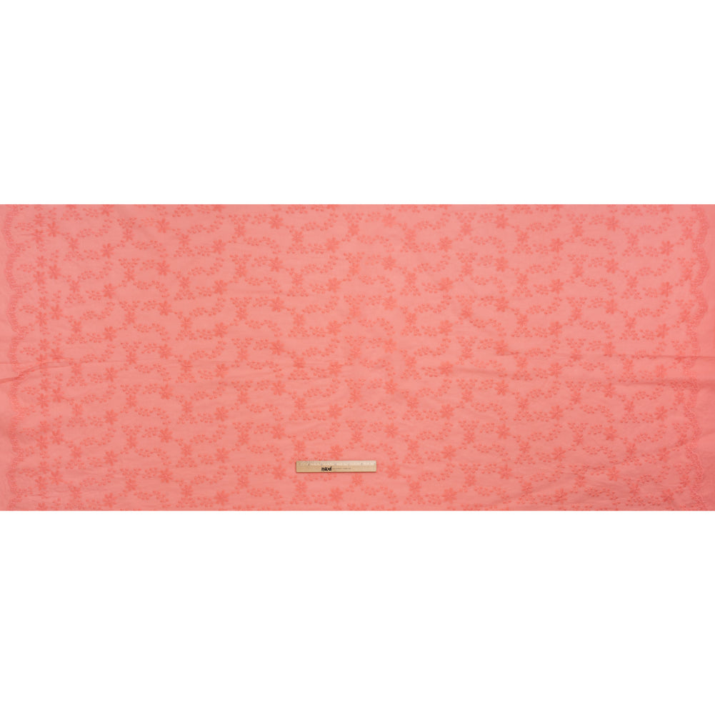 Embroidered Eyelet Cotton Voile - Warm Coral Flowers on Branches - Naomi Collection Embroidered Eyelet Cotton Voile - Warm Coral Flowers on Branches - Naomi Collection
