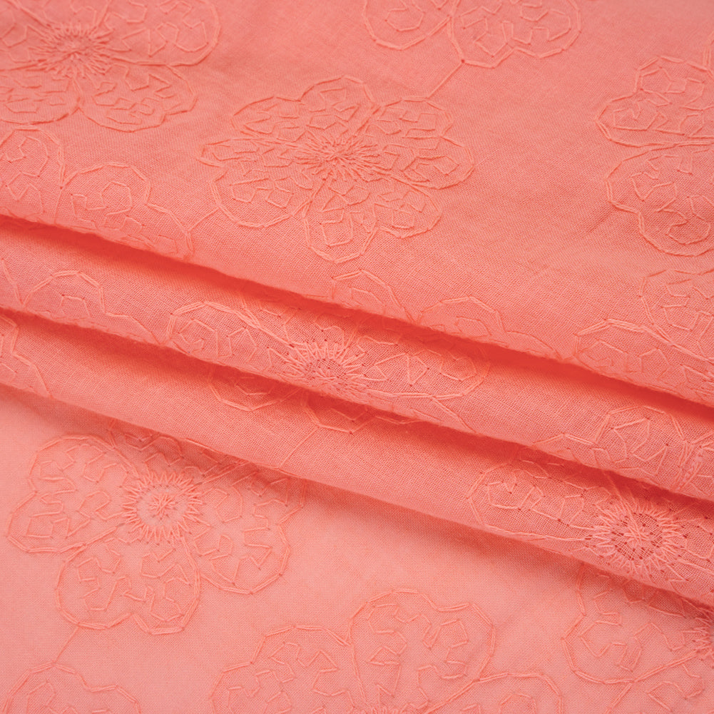 Embroidered Eyelet Cotton Voile - Warm Coral Big Tossed Flowers - Naomi Collection Embroidered Eyelet Cotton Voile - Warm Coral Big Tossed Flowers - Naomi Collection