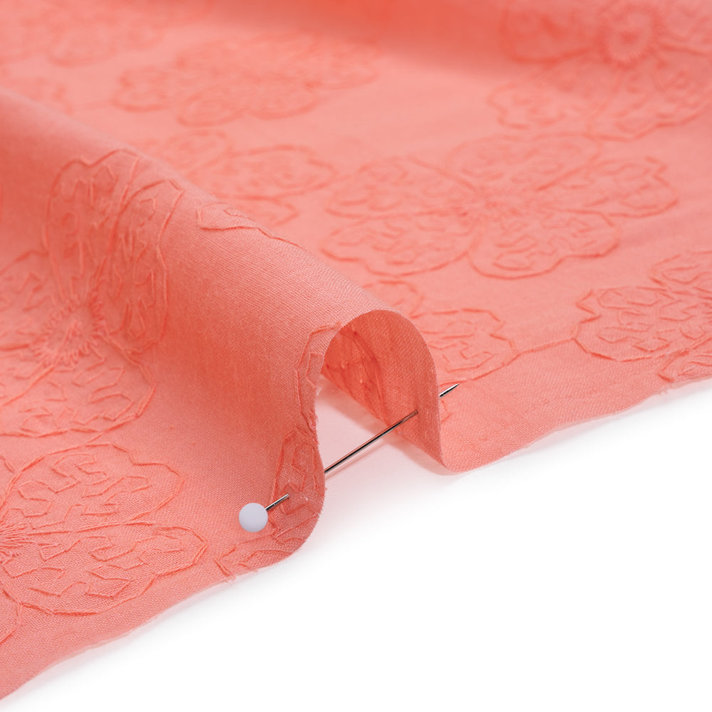 Embroidered Eyelet Cotton Voile - Warm Coral Big Tossed Flowers - Naomi Collection Embroidered Eyelet Cotton Voile - Warm Coral Big Tossed Flowers - Naomi Collection