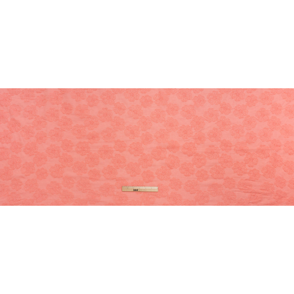 Embroidered Eyelet Cotton Voile - Warm Coral Big Tossed Flowers - Naomi Collection Embroidered Eyelet Cotton Voile - Warm Coral Big Tossed Flowers - Naomi Collection