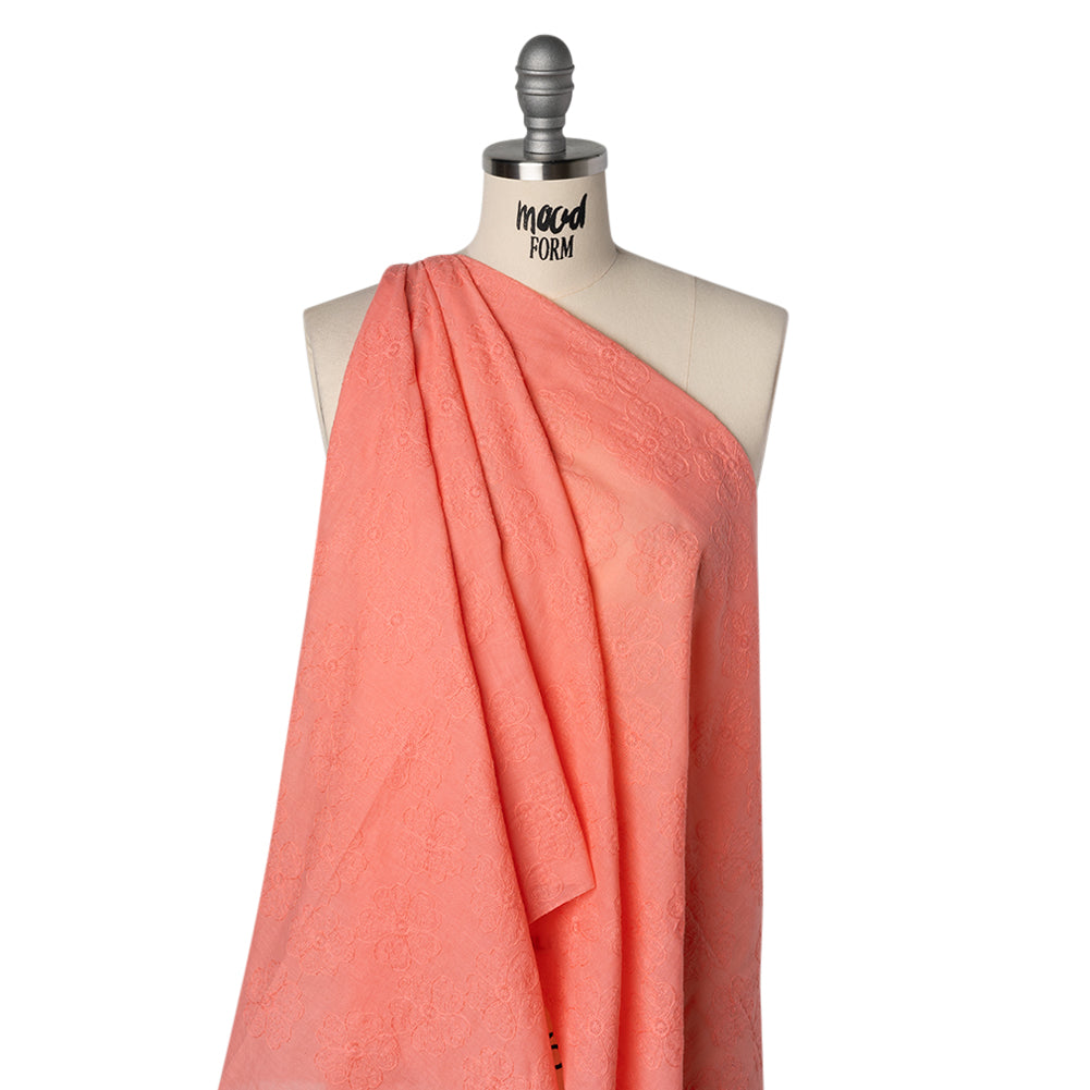 Embroidered Eyelet Cotton Voile - Warm Coral Big Tossed Flowers - Naomi Collection Embroidered Eyelet Cotton Voile - Warm Coral Big Tossed Flowers - Naomi Collection
