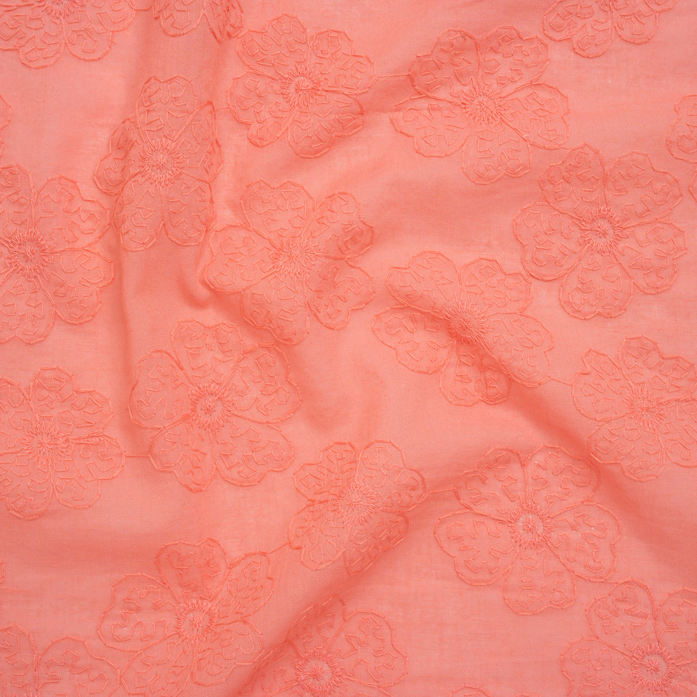 Embroidered Eyelet Cotton Voile - Warm Coral Big Tossed Flowers - Naomi Collection Embroidered Eyelet Cotton Voile - Warm Coral Big Tossed Flowers - Naomi Collection