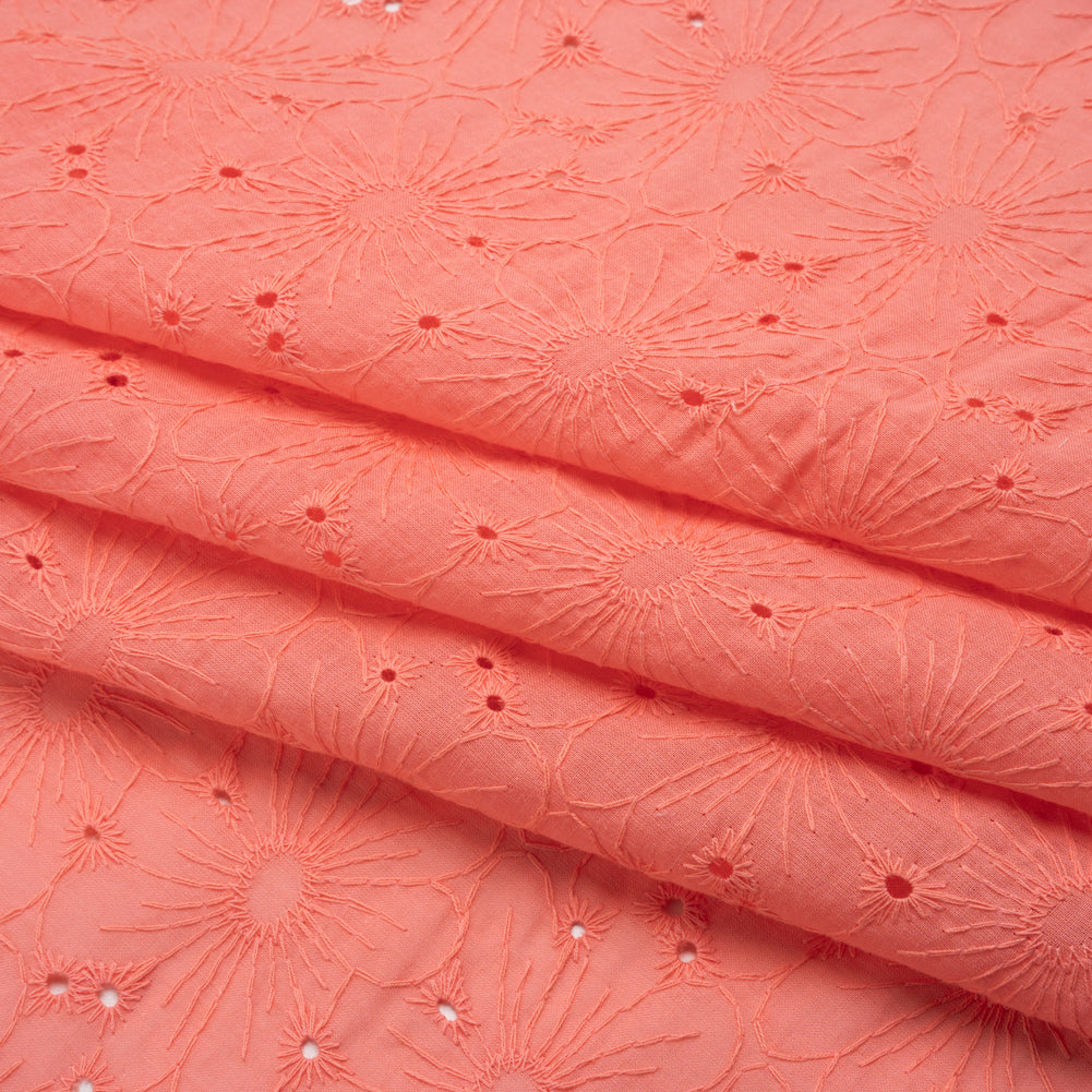 Embroidered Eyelet Cotton Voile - Warm Coral All-Over Flowers - Naomi Collection Embroidered Eyelet Cotton Voile - Warm Coral All-Over Flowers - Naomi Collection