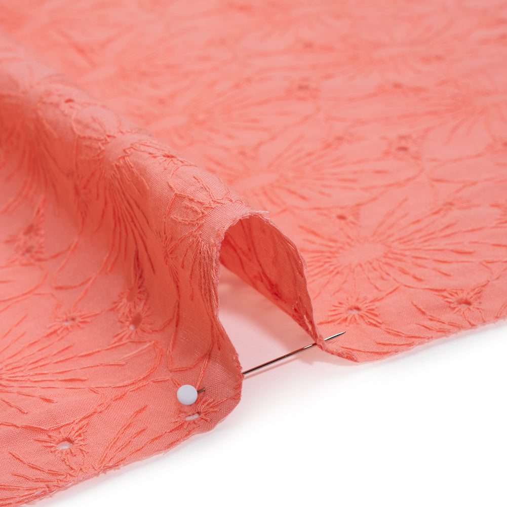 Embroidered Eyelet Cotton Voile - Warm Coral All-Over Flowers - Naomi Collection Embroidered Eyelet Cotton Voile - Warm Coral All-Over Flowers - Naomi Collection