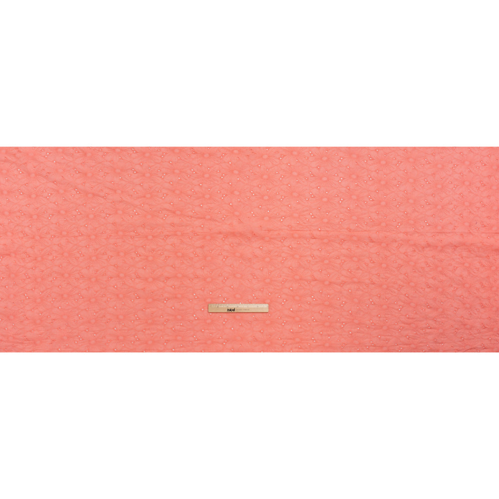 Embroidered Eyelet Cotton Voile - Warm Coral All-Over Flowers - Naomi Collection Embroidered Eyelet Cotton Voile - Warm Coral All-Over Flowers - Naomi Collection