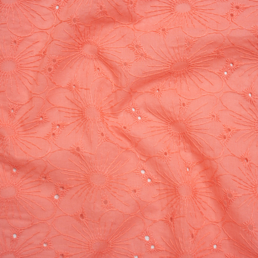Embroidered Eyelet Cotton Voile - Warm Coral All-Over Flowers - Naomi Collection Embroidered Eyelet Cotton Voile - Warm Coral All-Over Flowers - Naomi Collection