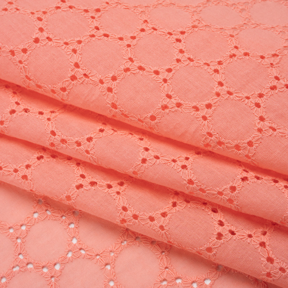 Embroidered Eyelet Cotton Voile - Warm Coral Circles of Circles - Naomi Collection Embroidered Eyelet Cotton Voile - Warm Coral Circles of Circles - Naomi Collection