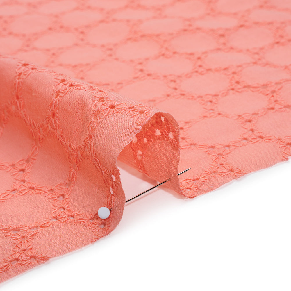Embroidered Eyelet Cotton Voile - Warm Coral Circles of Circles - Naomi Collection Embroidered Eyelet Cotton Voile - Warm Coral Circles of Circles - Naomi Collection