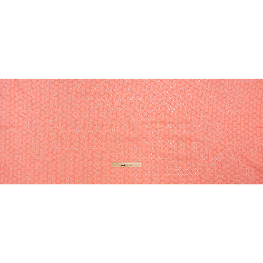 Embroidered Eyelet Cotton Voile - Warm Coral Circles of Circles - Naomi Collection Embroidered Eyelet Cotton Voile - Warm Coral Circles of Circles - Naomi Collection