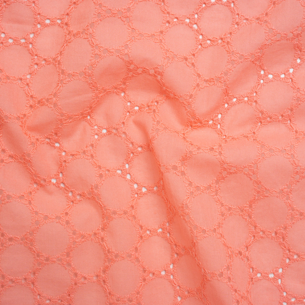 Embroidered Eyelet Cotton Voile - Warm Coral Circles of Circles - Naomi Collection Embroidered Eyelet Cotton Voile - Warm Coral Circles of Circles - Naomi Collection