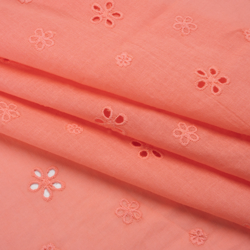 Embroidered Eyelet Cotton Voile - Warm Coral Floating Flowers - Naomi Collection Embroidered Eyelet Cotton Voile - Warm Coral Floating Flowers - Naomi Collection