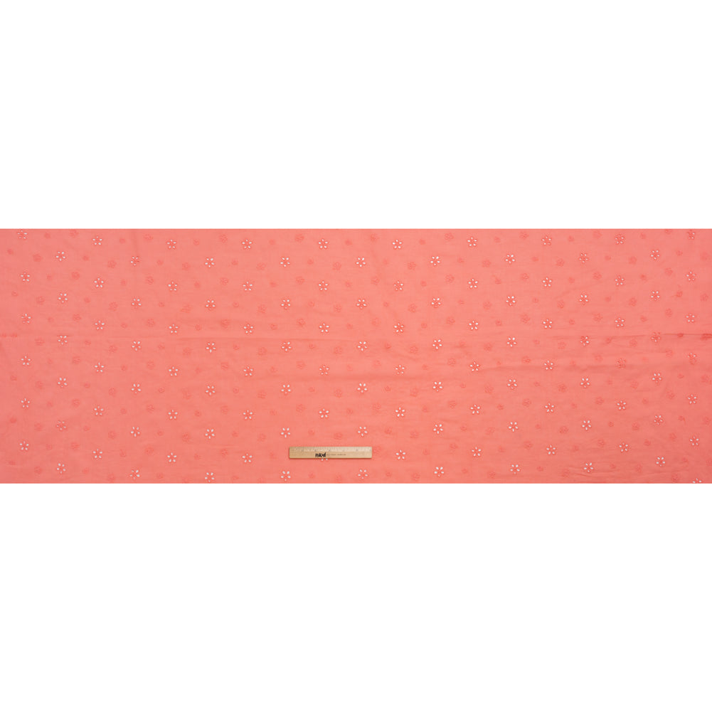 Embroidered Eyelet Cotton Voile - Warm Coral Floating Flowers - Naomi Collection Embroidered Eyelet Cotton Voile - Warm Coral Floating Flowers - Naomi Collection