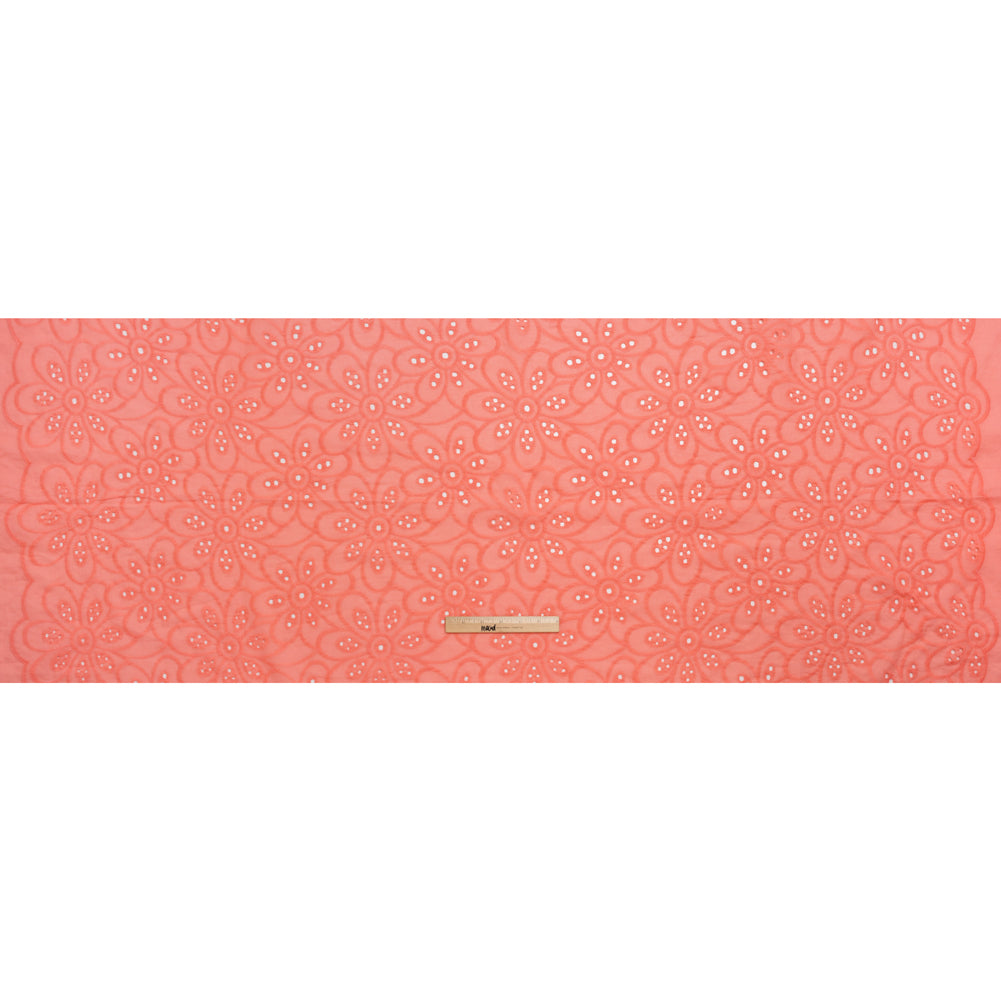 Embroidered Eyelet Cotton Voile - Warm Coral Big Flowers - Naomi Collection Embroidered Eyelet Cotton Voile - Warm Coral Big Flowers - Naomi Collection