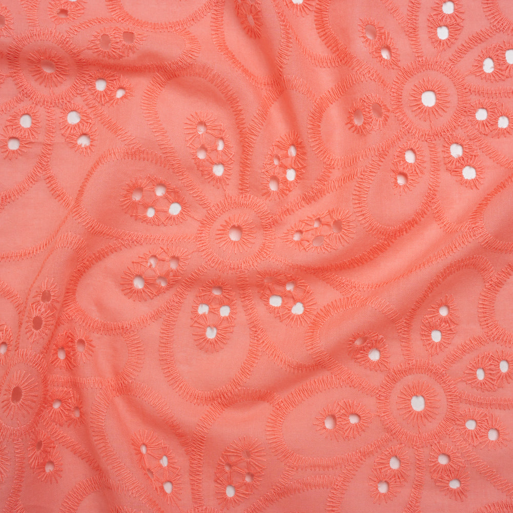 Embroidered Eyelet Cotton Voile - Warm Coral Big Flowers - Naomi Collection Embroidered Eyelet Cotton Voile - Warm Coral Big Flowers - Naomi Collection