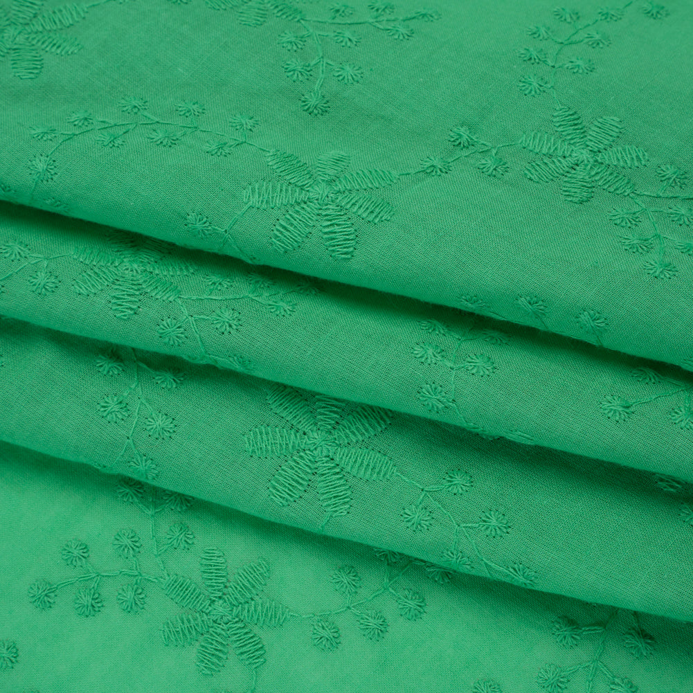 Embroidered Eyelet Cotton Voile - Ming Green Flowers on Branches - Naomi Collection Embroidered Eyelet Cotton Voile - Ming Green Flowers on Branches - Naomi Collection