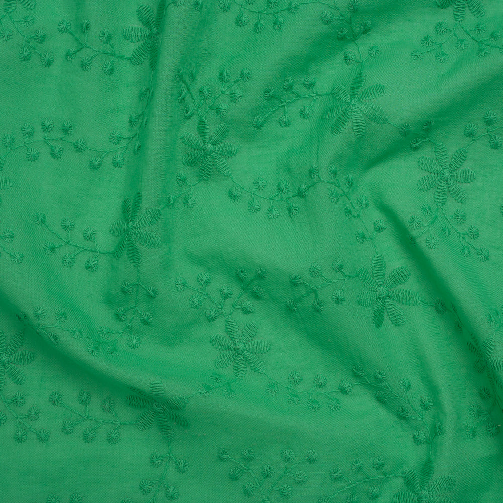 Embroidered Eyelet Cotton Voile - Ming Green Flowers on Branches - Naomi Collection Embroidered Eyelet Cotton Voile - Ming Green Flowers on Branches - Naomi Collection