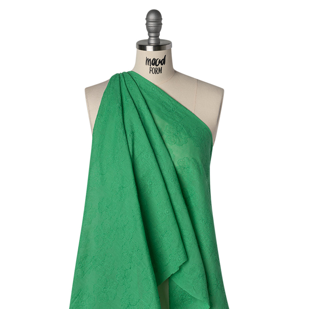 Embroidered Eyelet Cotton Voile - Ming Green Big Tossed Flowers - Naomi Collection Embroidered Eyelet Cotton Voile - Ming Green Big Tossed Flowers - Naomi Collection