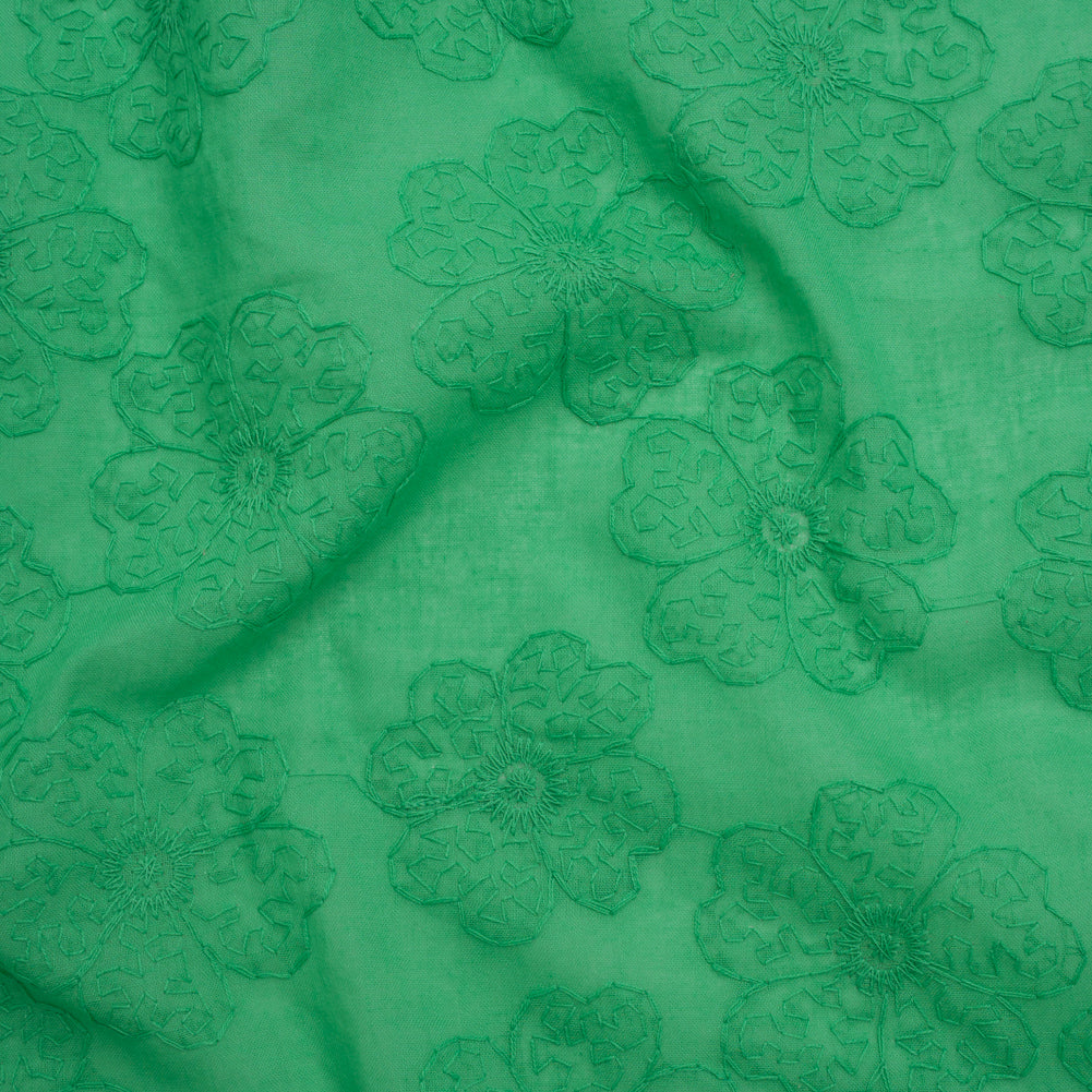 Embroidered Eyelet Cotton Voile - Ming Green Big Tossed Flowers - Naomi Collection Embroidered Eyelet Cotton Voile - Ming Green Big Tossed Flowers - Naomi Collection