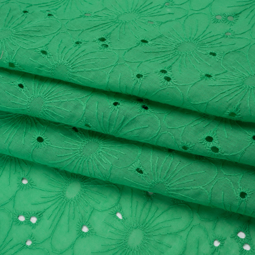Embroidered Eyelet Cotton Voile - Ming Green All-Over Flowers - Naomi Collection Embroidered Eyelet Cotton Voile - Ming Green All-Over Flowers - Naomi Collection