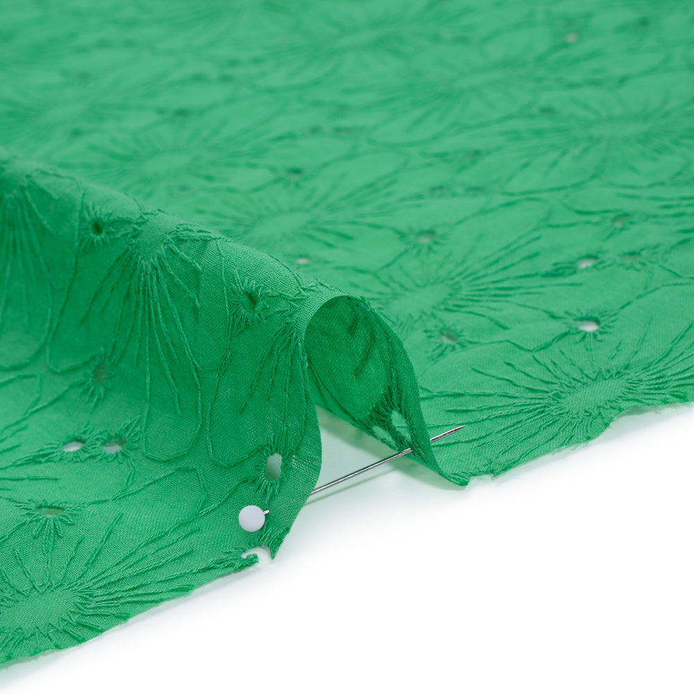 Embroidered Eyelet Cotton Voile - Ming Green All-Over Flowers - Naomi Collection Embroidered Eyelet Cotton Voile - Ming Green All-Over Flowers - Naomi Collection