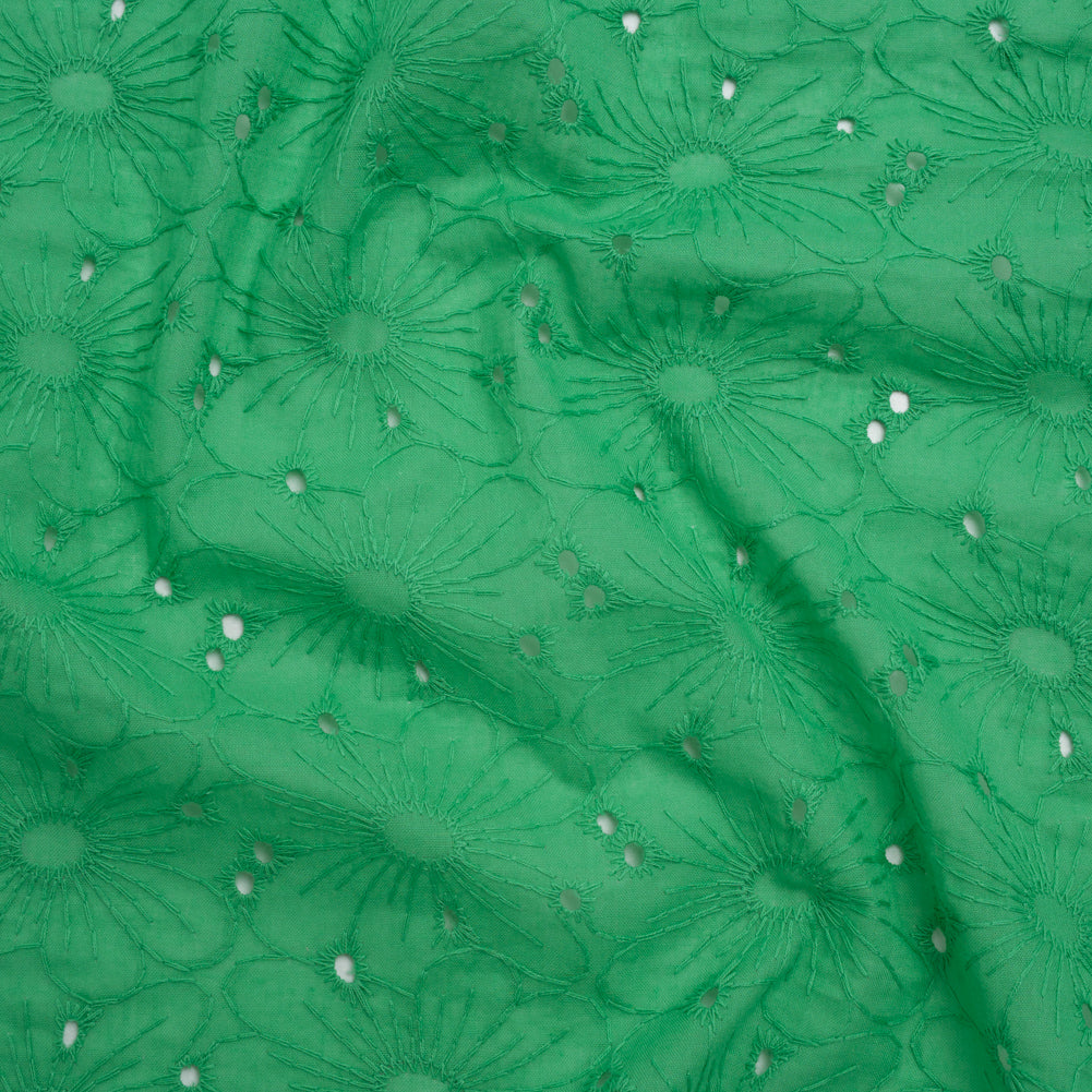 Embroidered Eyelet Cotton Voile - Ming Green All-Over Flowers - Naomi Collection Embroidered Eyelet Cotton Voile - Ming Green All-Over Flowers - Naomi Collection