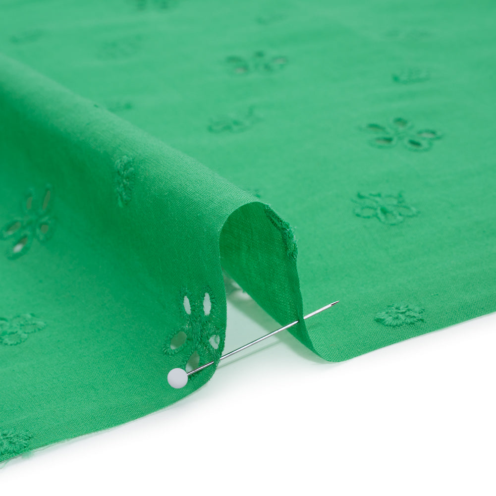 Embroidered Eyelet Cotton Voile - Ming Green Floating Flowers - Naomi Collection Embroidered Eyelet Cotton Voile - Ming Green Floating Flowers - Naomi Collection