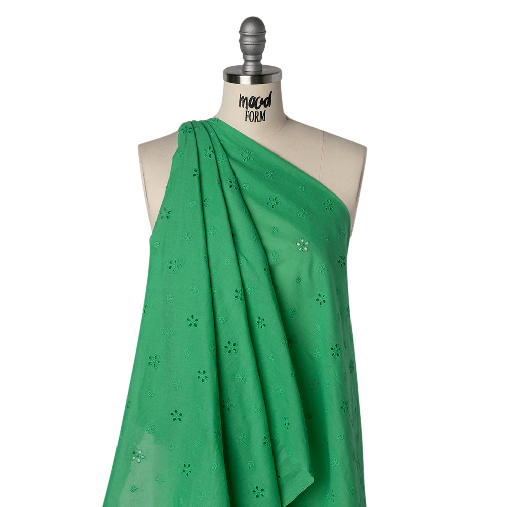 Embroidered Eyelet Cotton Voile - Ming Green Floating Flowers - Naomi Collection Embroidered Eyelet Cotton Voile - Ming Green Floating Flowers - Naomi Collection