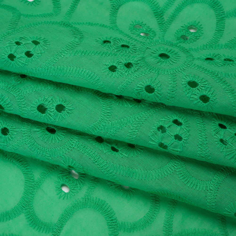 Embroidered Eyelet Cotton Voile - Ming Green Big Flowers - Naomi Collection Embroidered Eyelet Cotton Voile - Ming Green Big Flowers - Naomi Collection