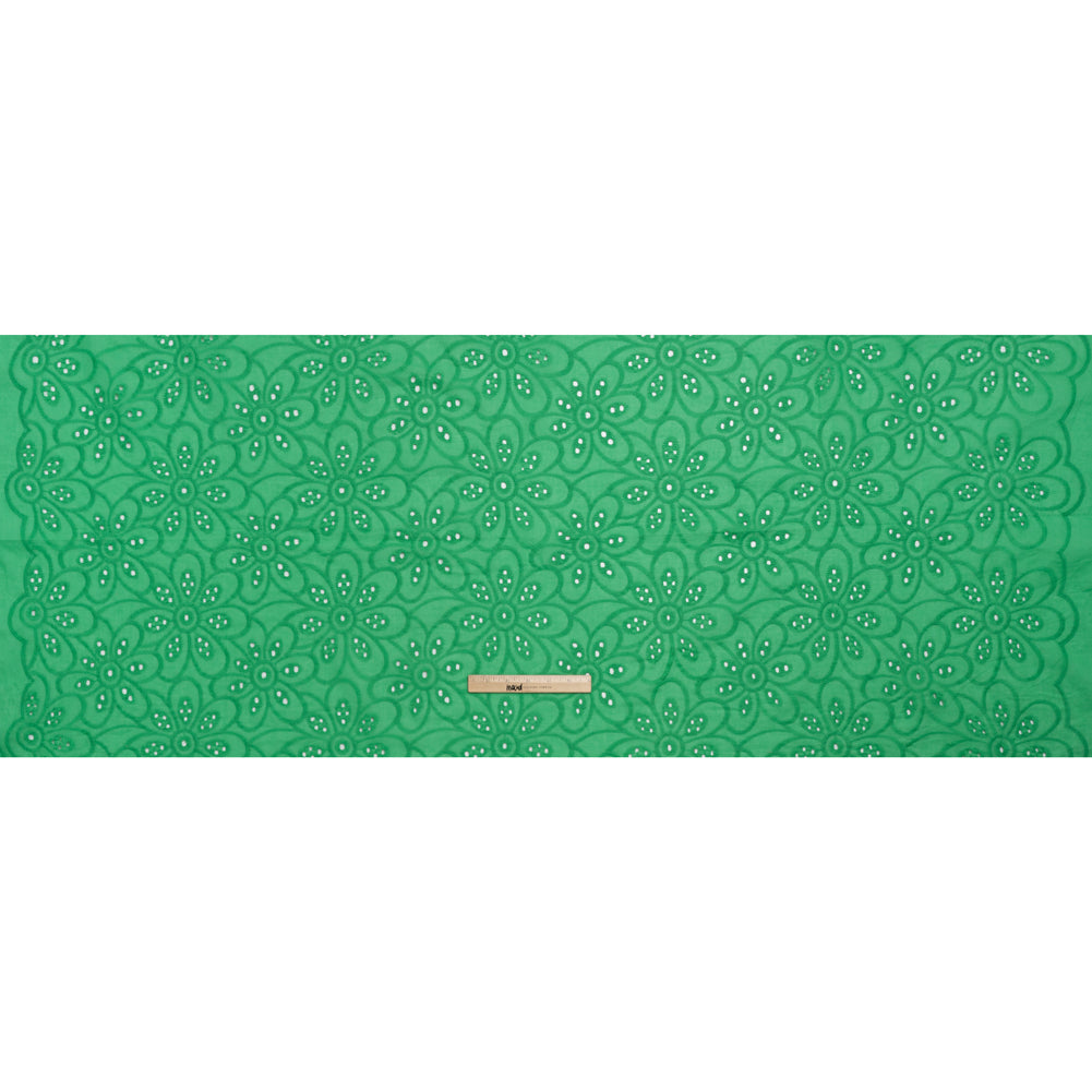 Embroidered Eyelet Cotton Voile - Ming Green Big Flowers - Naomi Collection Embroidered Eyelet Cotton Voile - Ming Green Big Flowers - Naomi Collection
