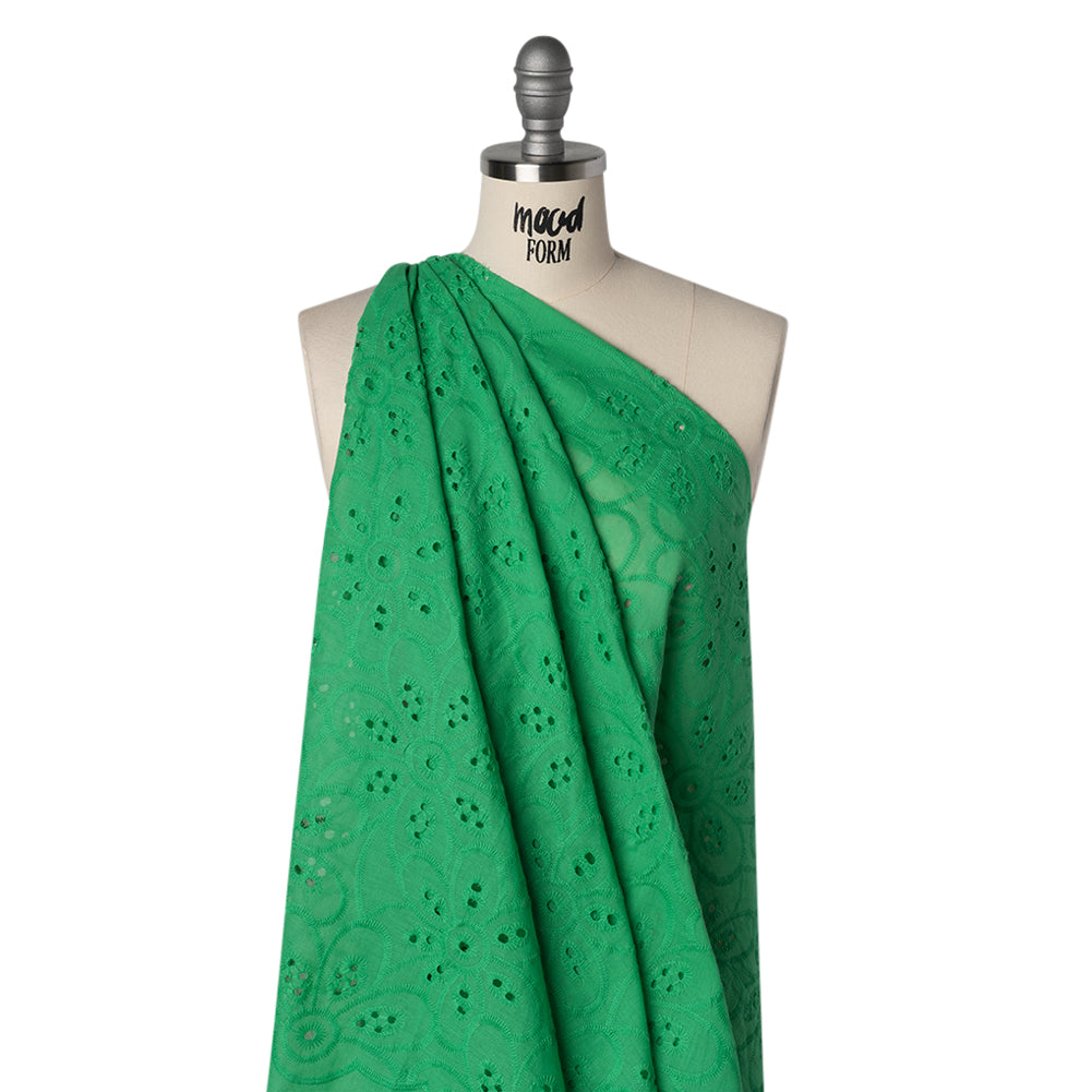 Embroidered Eyelet Cotton Voile - Ming Green Big Flowers - Naomi Collection Embroidered Eyelet Cotton Voile - Ming Green Big Flowers - Naomi Collection