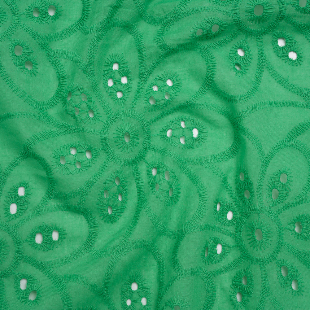 Embroidered Eyelet Cotton Voile - Ming Green Big Flowers - Naomi Collection Embroidered Eyelet Cotton Voile - Ming Green Big Flowers - Naomi Collection
