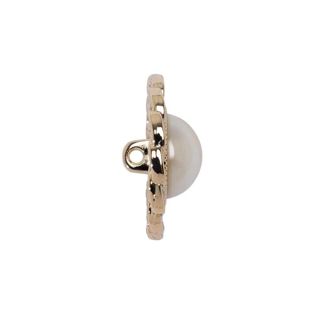 Chain Petal Floral Shank Back Button with Pearl Center - 36L/23mm - Gold and White Chain Petal Floral Shank Back Button with Pearl Center - 36L/23mm - Gold and White