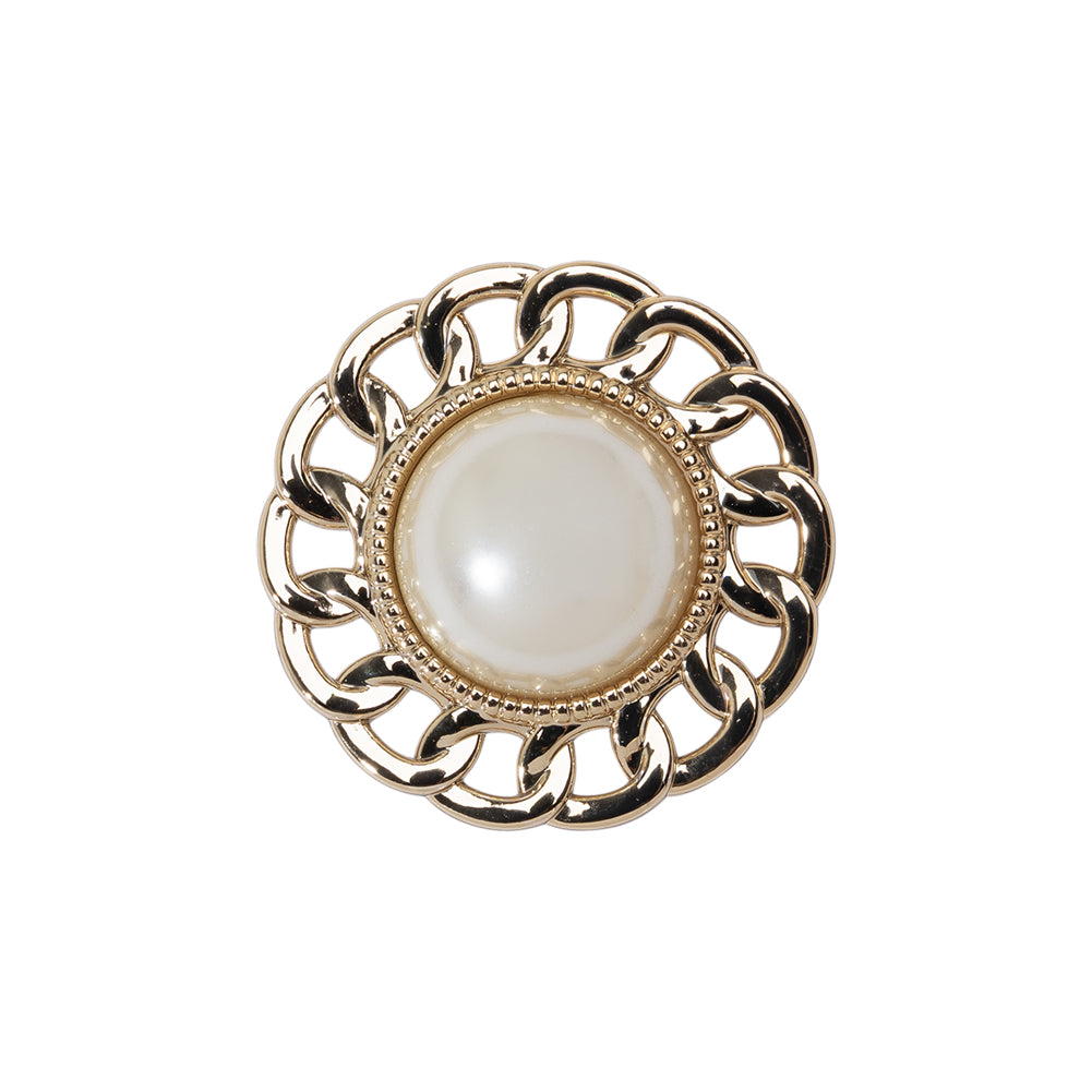 Chain Petal Floral Shank Back Button with Pearl Center - 36L/23mm - Gold and White Chain Petal Floral Shank Back Button with Pearl Center - 36L/23mm - Gold and White