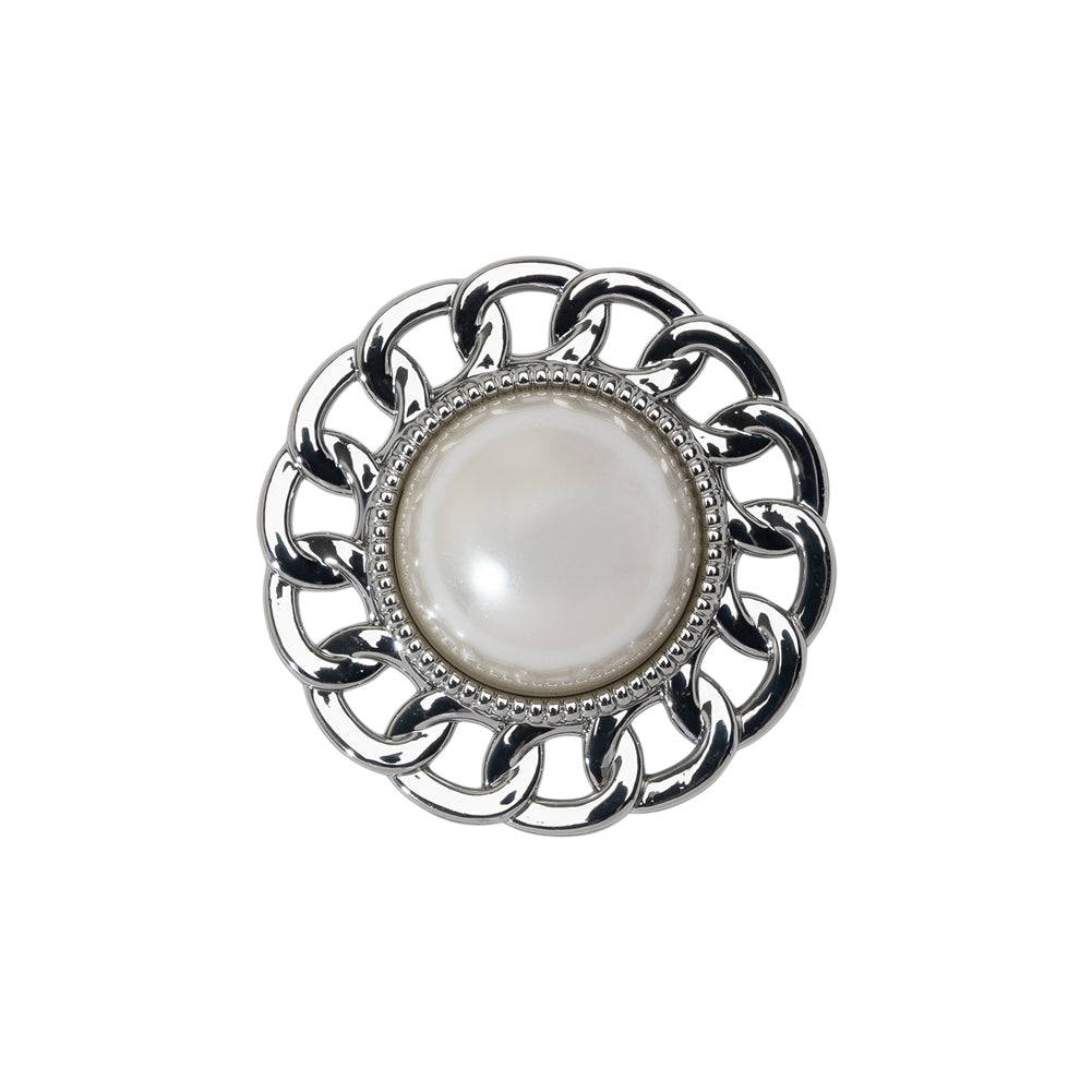 Chain Petal Floral Shank Back Button with Pearl Center - 36L/23mm - Nickel and White Chain Petal Floral Shank Back Button with Pearl Center - 36L/23mm - Nickel and White