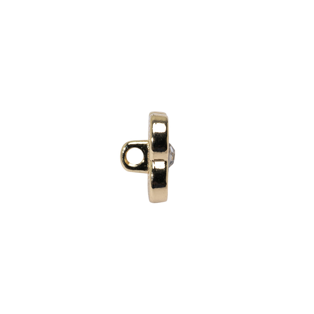 Floral Enameled Metal Shank Back Button with Rhinestone Center - 18L/11.5mm - Gold and Black Floral Enameled Metal Shank Back Button with Rhinestone Center - 18L/11.5mm - Gold and Black