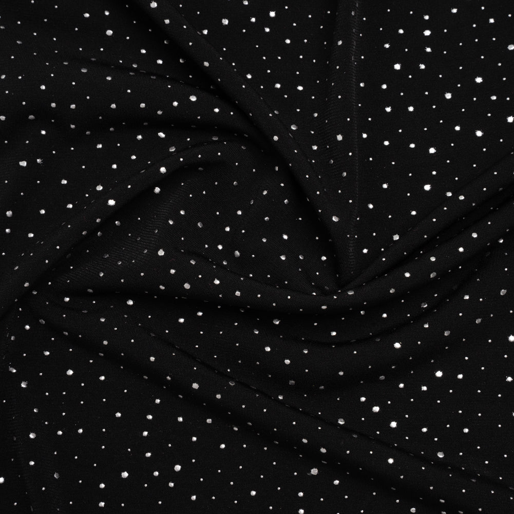 Metallic Stretch Polyester Jersey - Black and Silver Spots - Designer Deadstock Metallic Stretch Polyester Jersey - Black and Silver Spots - Designer Deadstock
