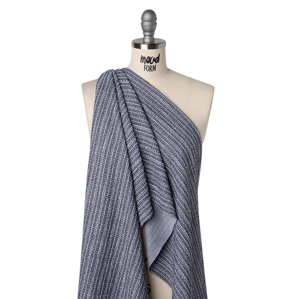Stretch Polyester Tweed Knit - Black, Lilac Blue and Rose Pink - Designer Deadstock - Drape Stretch Polyester Tweed Knit - Black, Lilac Blue and Rose Pink - Designer Deadstock - Drape