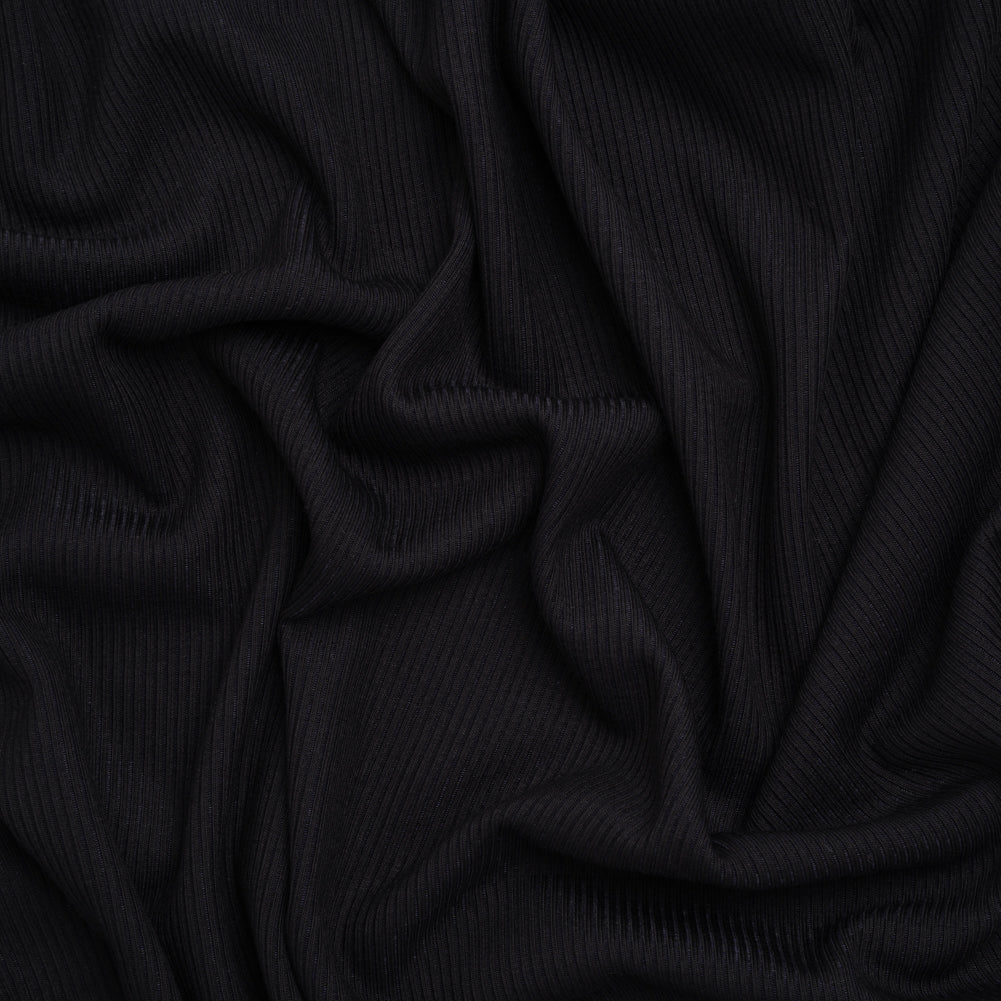 Stretch Rayon Rib Knit - Soft Black - Designer Deadstock Stretch Rayon Rib Knit - Soft Black - Designer Deadstock