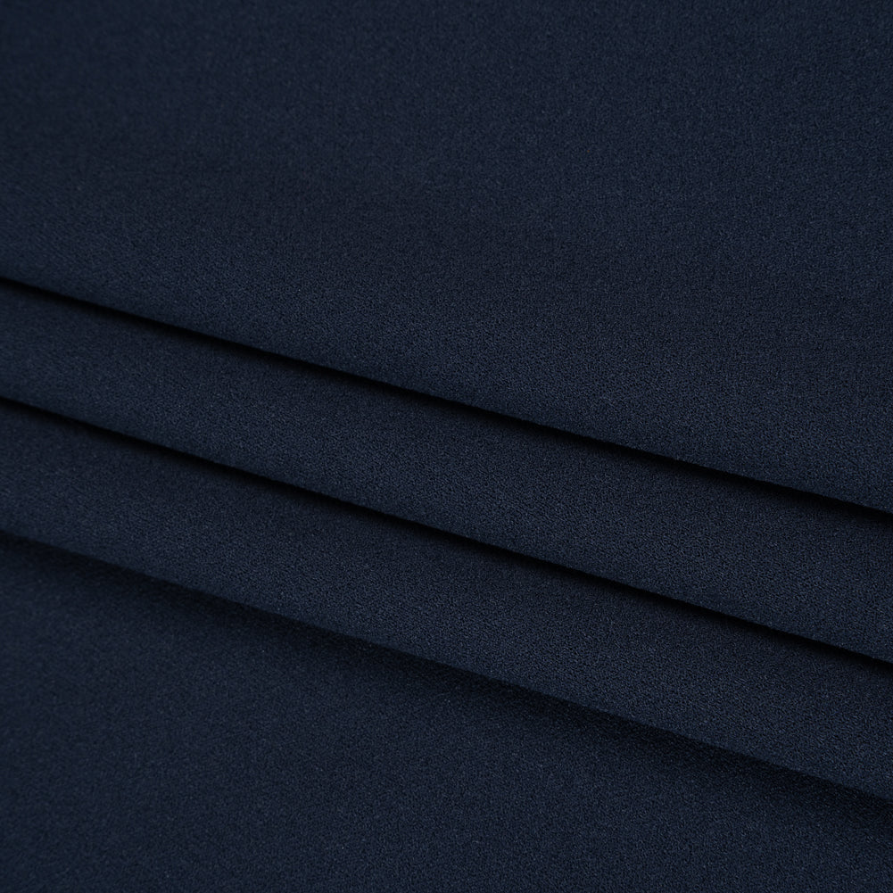 Stretch Polyester Crepe Double Knit - Deep Blue - Designer Deadstock - Folded Stretch Polyester Crepe Double Knit - Deep Blue - Designer Deadstock - Folded