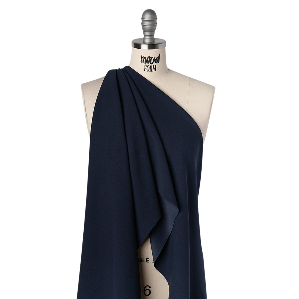 Stretch Polyester Crepe Double Knit - Deep Blue - Designer Deadstock - Drape Stretch Polyester Crepe Double Knit - Deep Blue - Designer Deadstock - Drape
