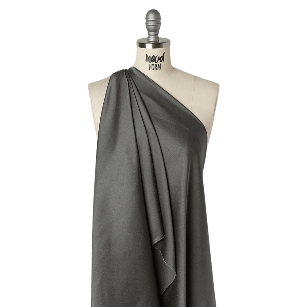 Stretch Crepe Back Satin - Gunmetal Gray - Designer Deadstock - Drape Stretch Crepe Back Satin - Gunmetal Gray - Designer Deadstock - Drape
