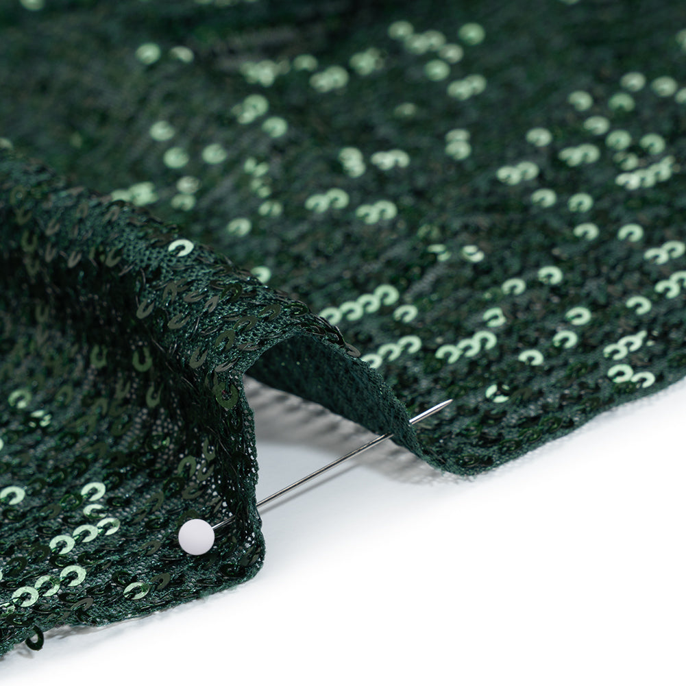 Stretch Polyester Sequins Mesh - Hunter Green Stripes - Designer Deadstock - Detail Stretch Polyester Sequins Mesh - Hunter Green Stripes - Designer Deadstock - Detail