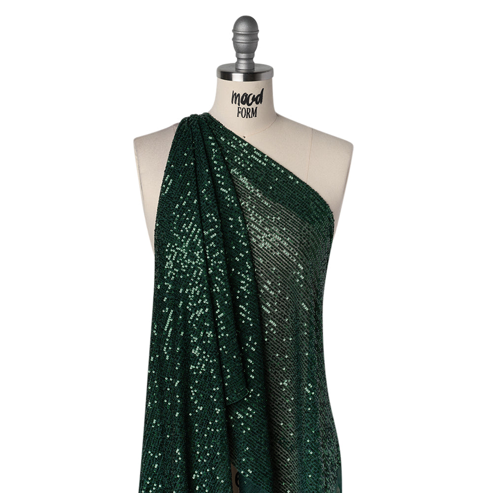 Stretch Polyester Sequins Mesh - Hunter Green Stripes - Designer Deadstock - Drape Stretch Polyester Sequins Mesh - Hunter Green Stripes - Designer Deadstock - Drape