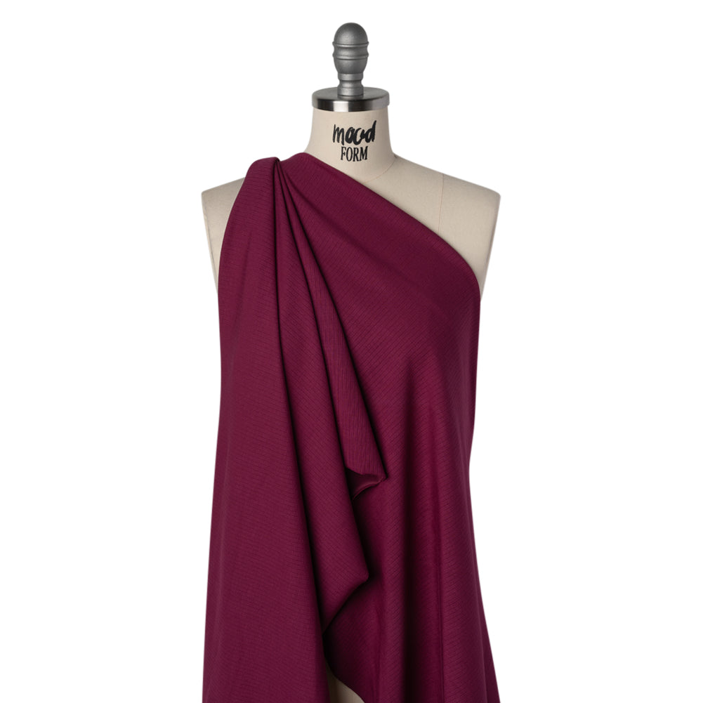 Stretch Polyester and Rayon Ribbed Double Knit - Raspberry Red - Designer Deadstock - Drape Stretch Polyester and Rayon Ribbed Double Knit - Raspberry Red - Designer Deadstock - Drape