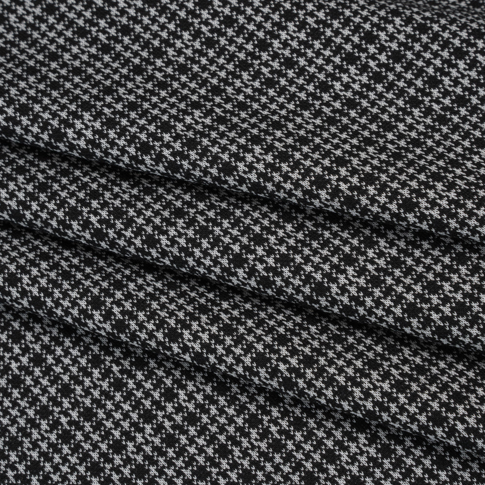 Stretch Polyester Jacquard Knit - Black and White Mini Houndstooth - Designer Deadstock - Folded Stretch Polyester Jacquard Knit - Black and White Mini Houndstooth - Designer Deadstock - Folded