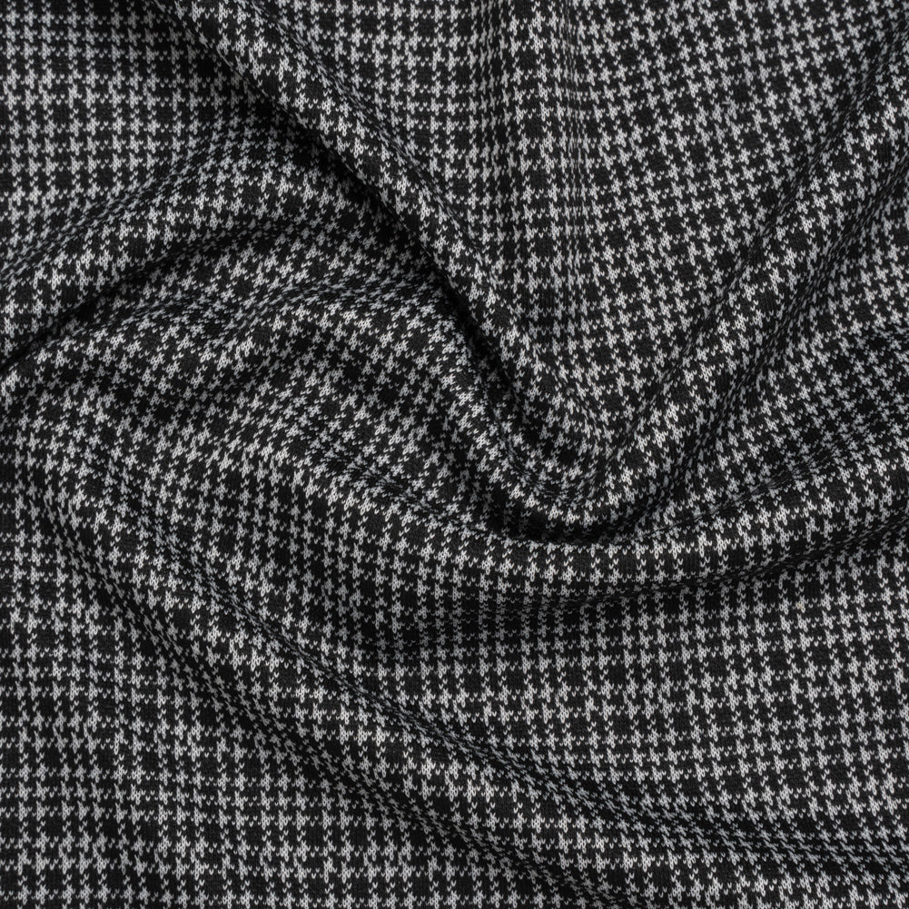 Stretch Polyester Jacquard Knit - Black and White Mini Houndstooth - Designer Deadstock Stretch Polyester Jacquard Knit - Black and White Mini Houndstooth - Designer Deadstock