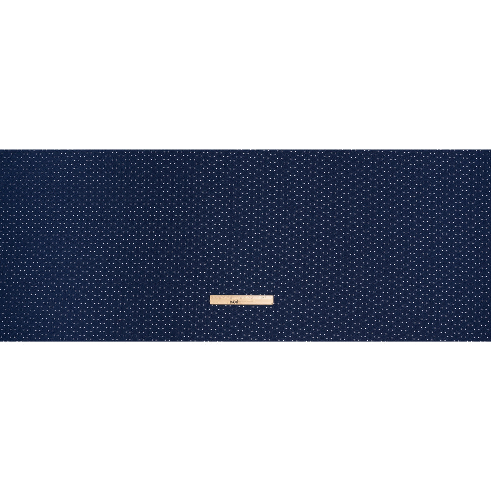 Stretch Polyester Embroidered Eyelet Jersey - Deep Sea Blue Circles and Dots - Designer Deadstock - Full Stretch Polyester Embroidered Eyelet Jersey - Deep Sea Blue Circles and Dots - Designer Deadstock - Full